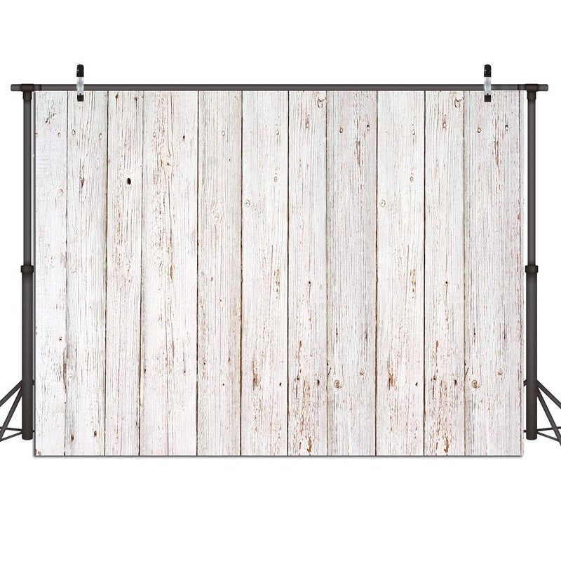 Dudaacvt 7x5FT Vintage Wood Backdrop Retro Rustic White and Gray Wooden Floor Background for Photography Kids Adult Photo Booth Video Shoot Vinyl Studio Props - Image 1
